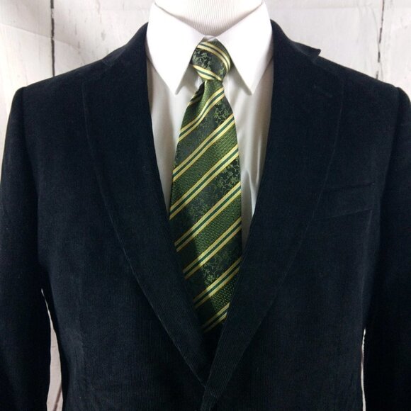 Stafford Tailored Culture Classic Fit 44R Black Corduroy Padded Elbow Sport Coat - Picture 2 of 11